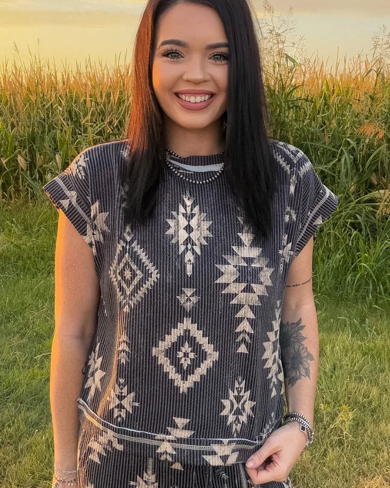 aztec print black and tan shirt for sale 