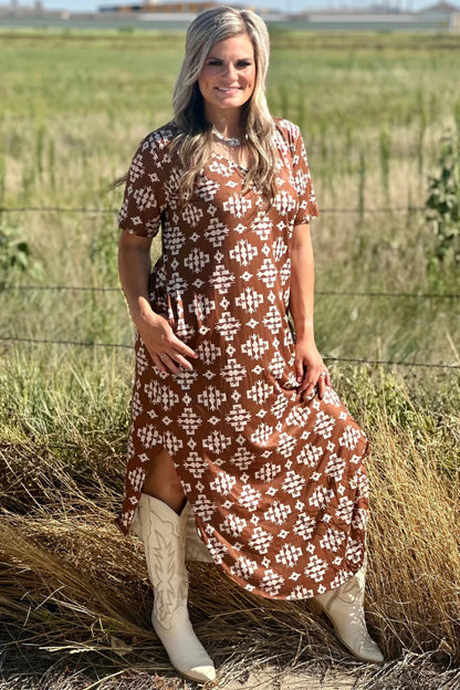 Brown Western Aztec Dress