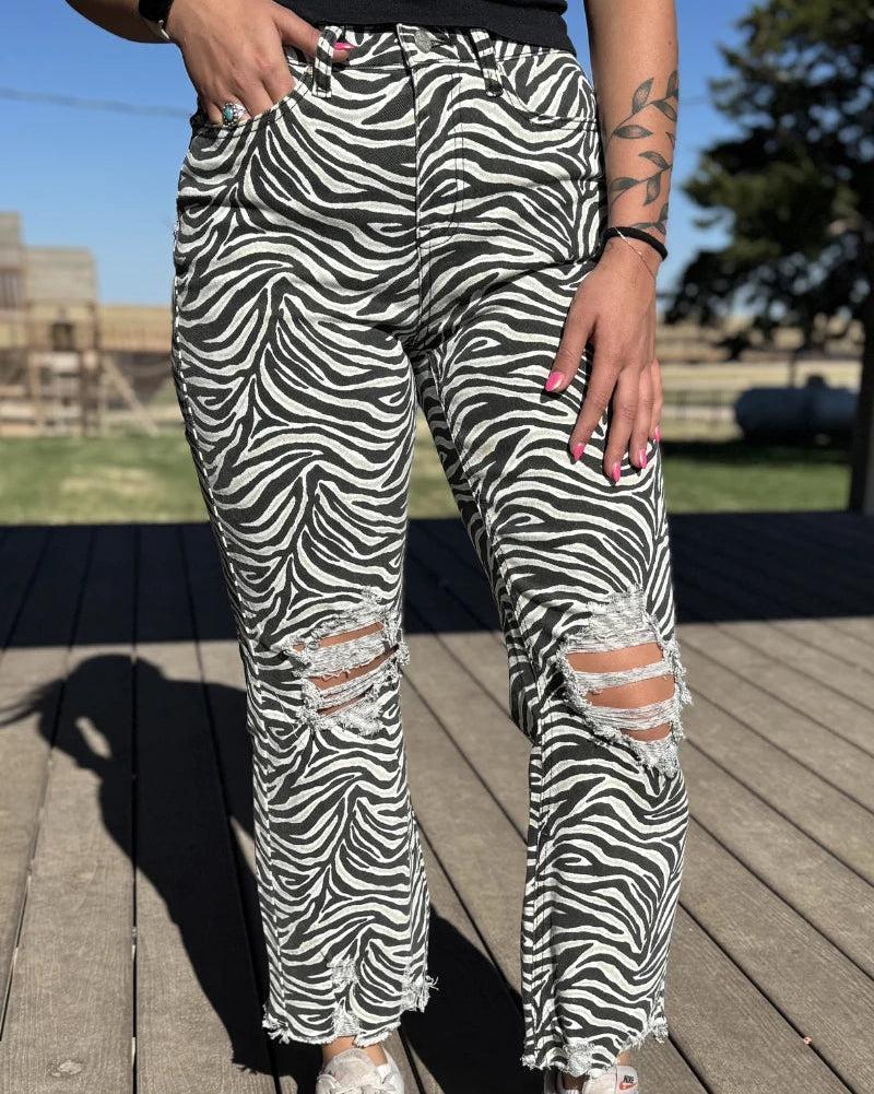 safari zebra print jeans