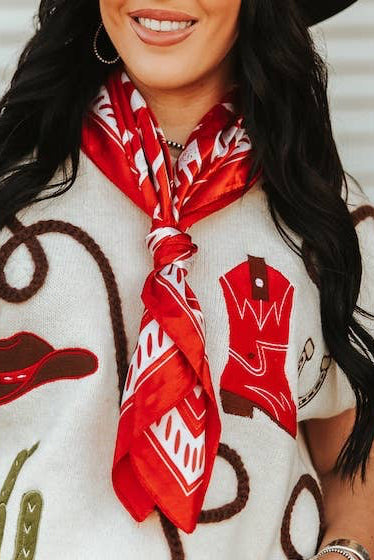 Red Aztec Free Soul Printed Wild Rag