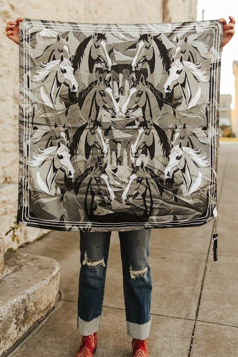 Grey Horse Collage Printed Wild Rag