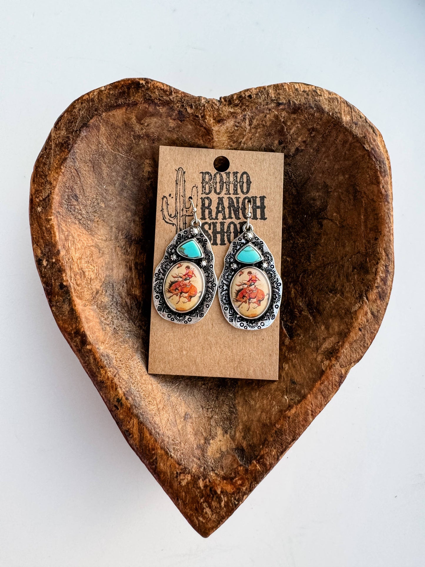 Western Print Pendant Earrings