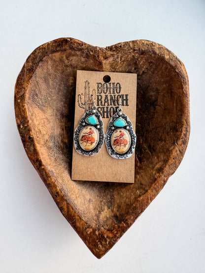 Western Print Pendant Earrings