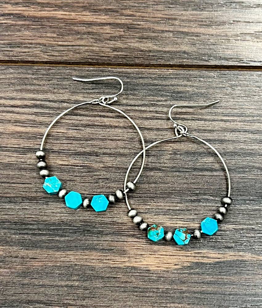 Hexa Turquoise Gem Hoop Earrings