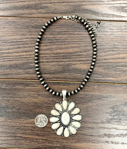 16" White Squash Turquoise Necklace