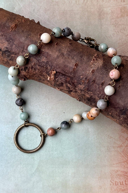 Amazonite Stone Necklace with Hoop