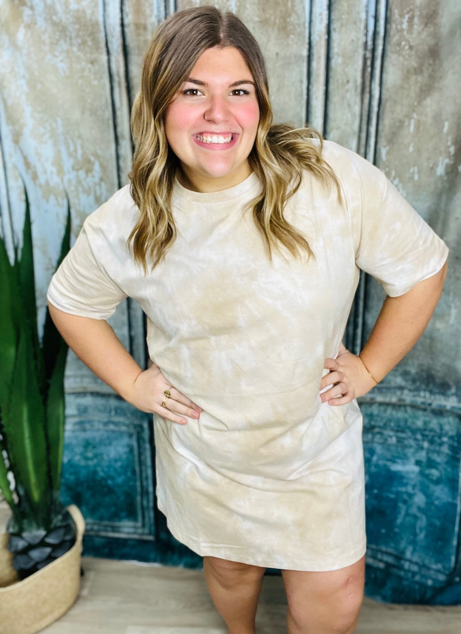 Adventuresome Beige Tie Dye T-Shirt Dress - Roaming Gypsy Boutique