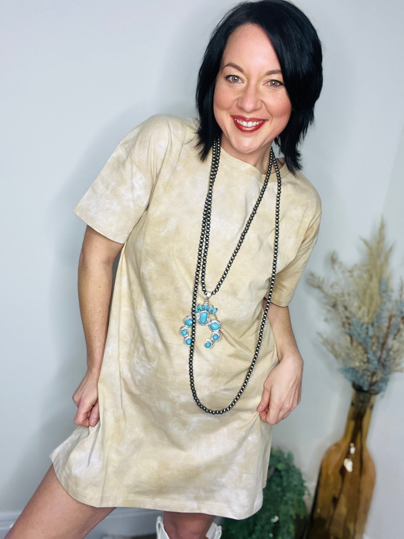 Adventuresome Beige Tie Dye T-Shirt Dress - Roaming Gypsy Boutique