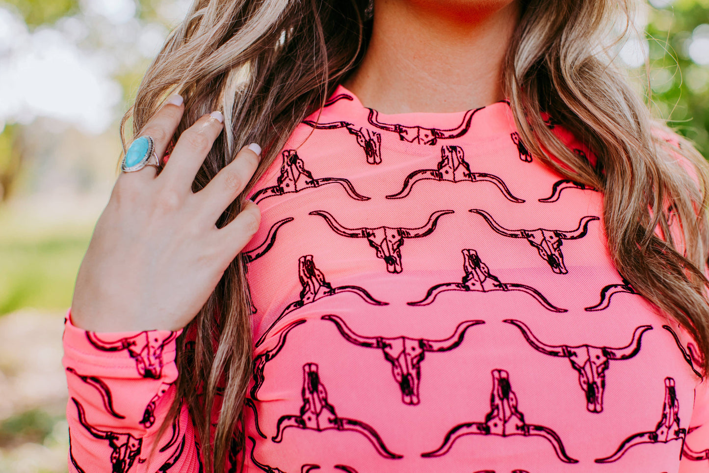 Longhorn Pink Mesh Top