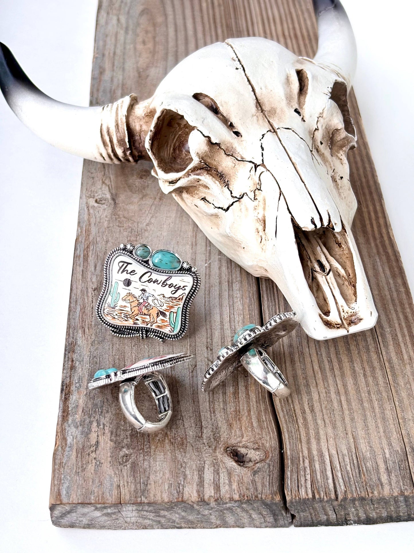 Rodeo Printed Turquoise Stone Statement Stretch Ring