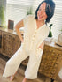 Annie Wear Button Detail Wide Leg Jumpsuit with Pockets - Roaming Gypsy Boutique