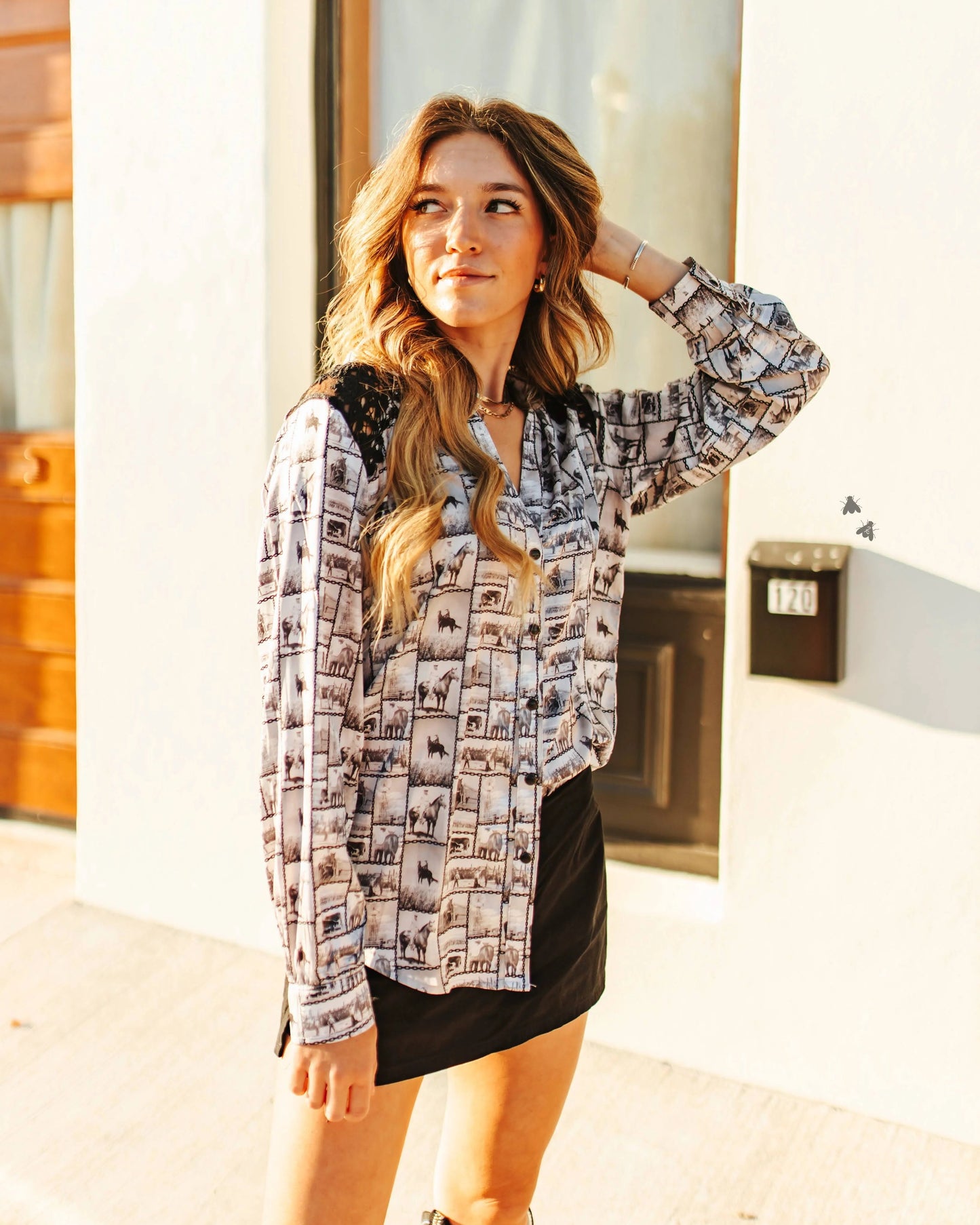 Silver and Black Lace Western Satin Shirt
