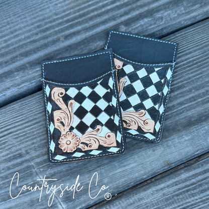 Checkered Leather Credit Card Holder