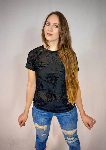 Midnight Burn Out Mesh Top