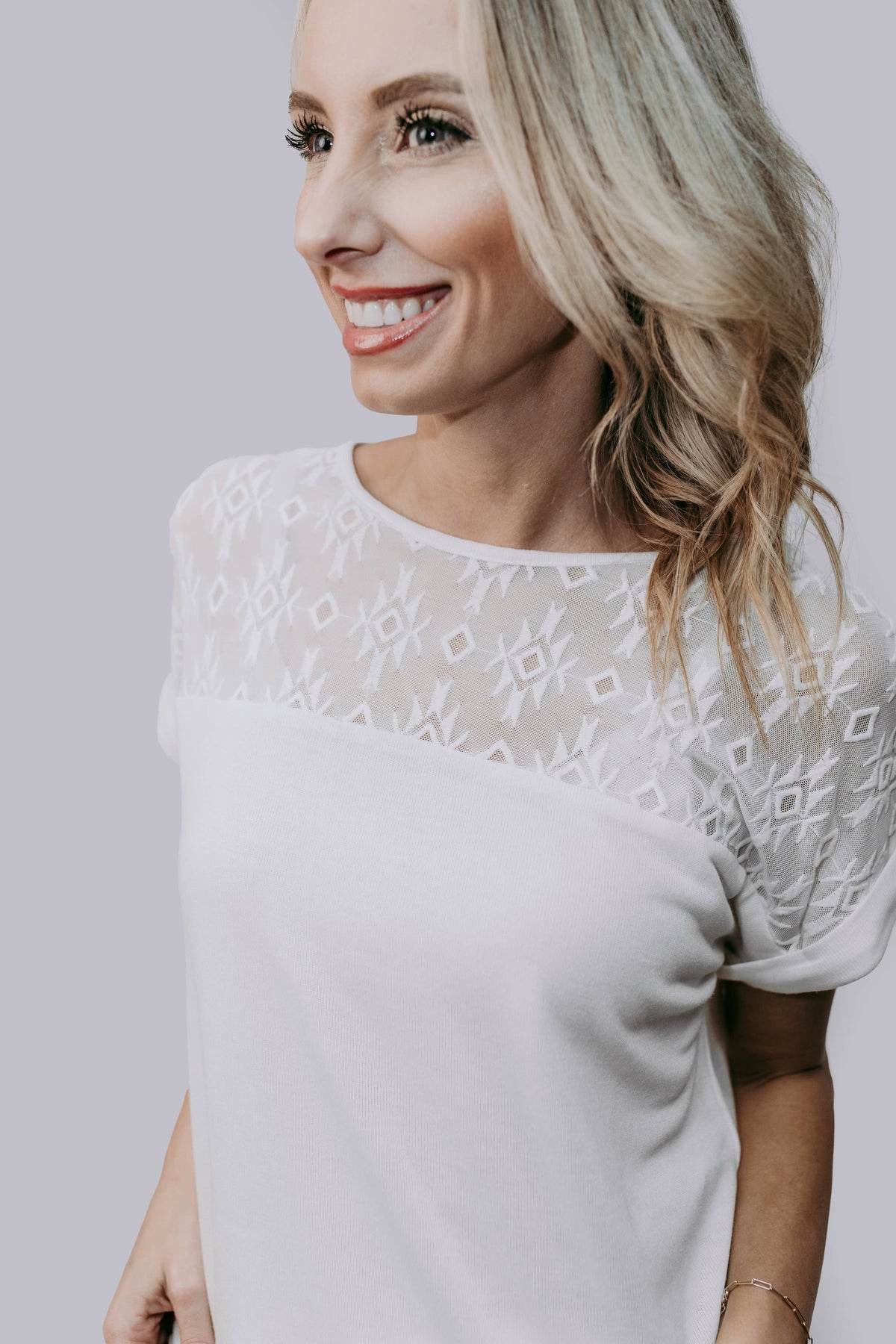 White Lace Aztec Printed Top