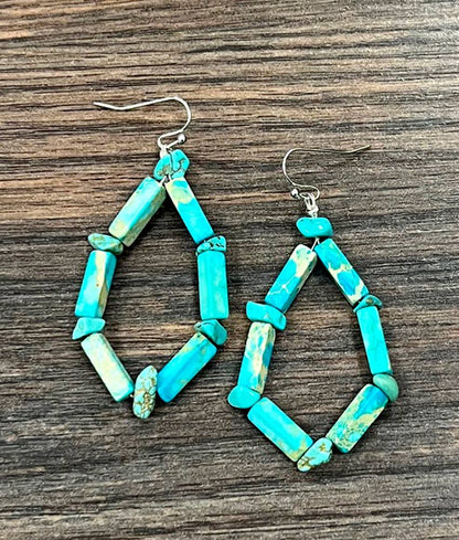 2" Rectangular Turq Gem Earrings
