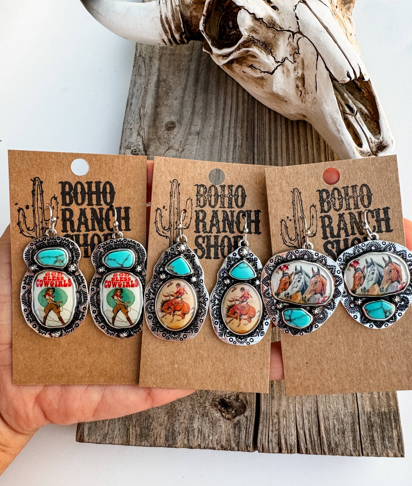 Western Print Pendant Earrings