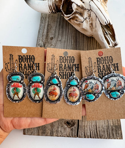 Western Print Pendant Earrings