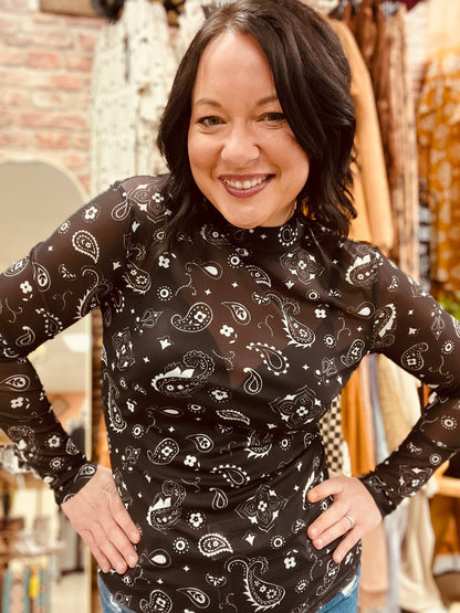 Bandana Babe Mesh Top - Black - Roaming Gypsy Boutique