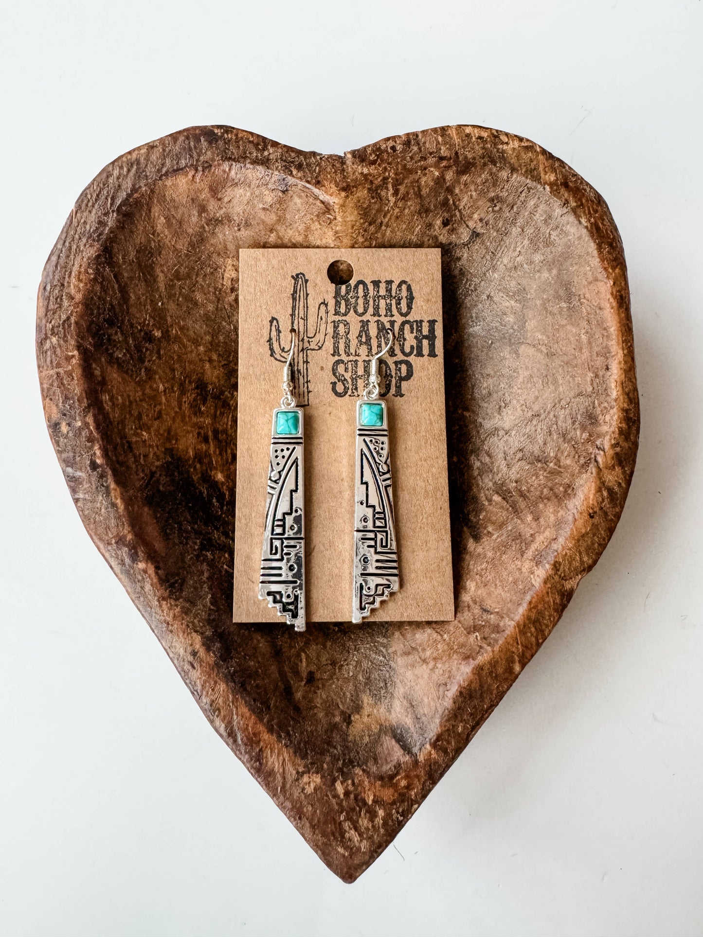 Western Aztec Pattern Turquoise Stone Post Earrings