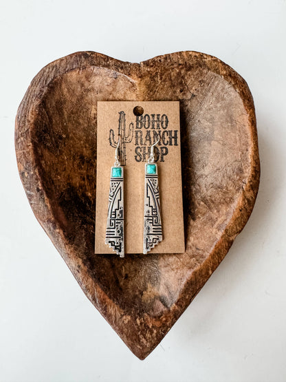 Western Aztec Pattern Turquoise Stone Post Earrings