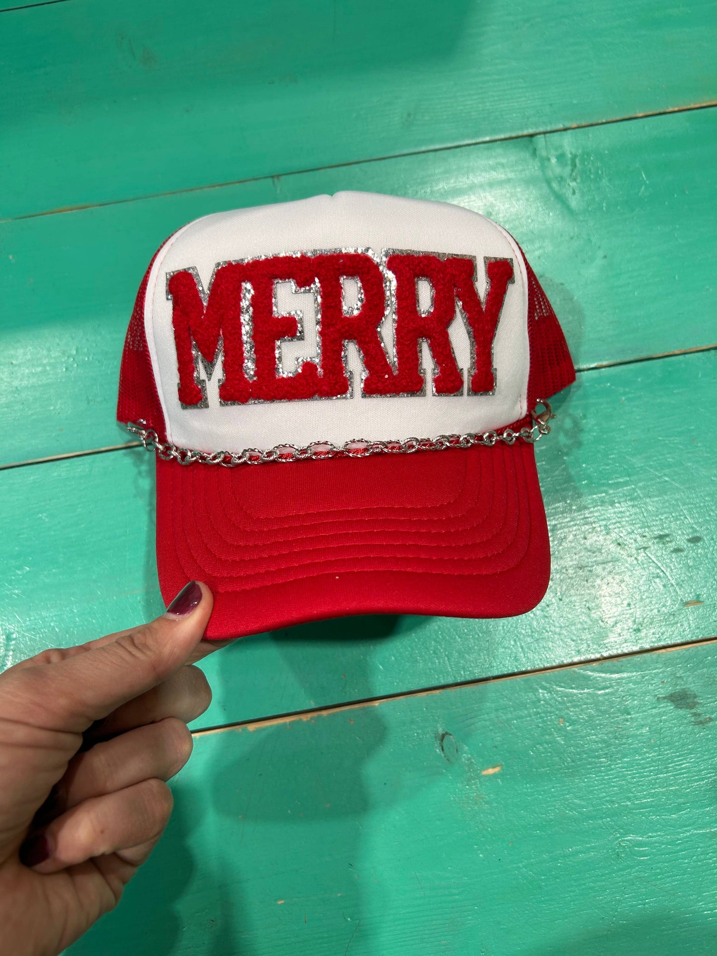 Red Chenille Merry Trucker