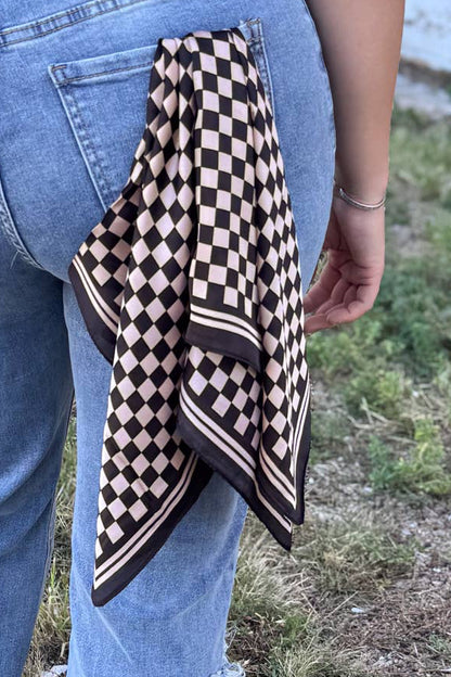 Tan Checkered Out Wild Rag/ Scarf - SMALL