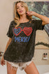 BiBi 4th Of July Theme Mineral Washed Laser Cut Top - Roaming Gypsy Boutique