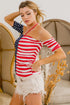 BiBi American Flag Off Shoulder With Front Ruched Top - Roaming Gypsy Boutique