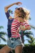 BiBi American Flag Off Shoulder With Front Ruched Top - Roaming Gypsy Boutique