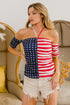 BiBi American Flag Off Shoulder With Front Ruched Top - Roaming Gypsy Boutique