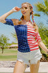 BiBi American Flag Off Shoulder With Front Ruched Top - Roaming Gypsy Boutique