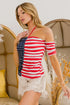 BiBi American Flag Off Shoulder With Front Ruched Top - Roaming Gypsy Boutique