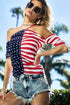 BiBi American Flag Off Shoulder With Front Ruched Top - Roaming Gypsy Boutique
