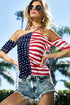BiBi American Flag Off Shoulder With Front Ruched Top - Roaming Gypsy Boutique