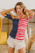 BiBi American Flag Off Shoulder With Front Ruched Top - Roaming Gypsy Boutique