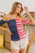 BiBi American Flag Off Shoulder With Front Ruched Top - Roaming Gypsy Boutique