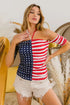 BiBi American Flag Off Shoulder With Front Ruched Top - Roaming Gypsy Boutique