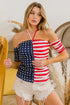 BiBi American Flag Off Shoulder With Front Ruched Top - Roaming Gypsy Boutique