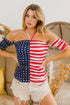BiBi American Flag Off Shoulder With Front Ruched Top - Roaming Gypsy Boutique
