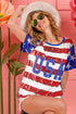 BiBi American Flag Theme USA Lettering Sequin Top - Roaming Gypsy Boutique