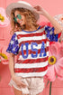BiBi American Flag Theme USA Lettering Sequin Top - Roaming Gypsy Boutique