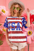 BiBi American Flag Theme USA Lettering Sequin Top - Roaming Gypsy Boutique