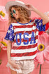 BiBi American Flag Theme USA Lettering Sequin Top - Roaming Gypsy Boutique