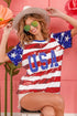 BiBi American Flag Theme USA Lettering Sequin Top - Roaming Gypsy Boutique