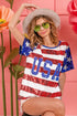 BiBi American Flag Theme USA Lettering Sequin Top - Roaming Gypsy Boutique