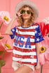 BiBi American Flag Theme USA Lettering Sequin Top - Roaming Gypsy Boutique