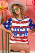 BiBi American Flag Theme USA Lettering Sequin Top - Roaming Gypsy Boutique