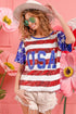BiBi American Flag Theme USA Lettering Sequin Top - Roaming Gypsy Boutique