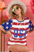 BiBi American Flag Theme USA Lettering Sequin Top - Roaming Gypsy Boutique